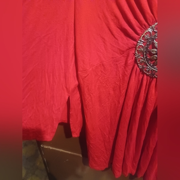 Red Ruched Blouse with Embellished Details (A) - Picture 3 of 11